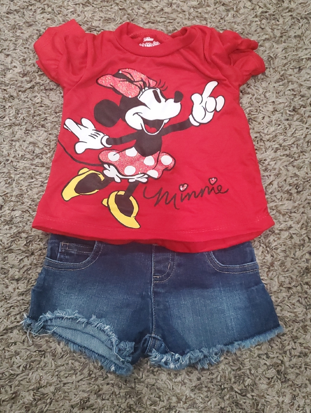 Disney Red Minnie Mouse Tee with Denim Shorts